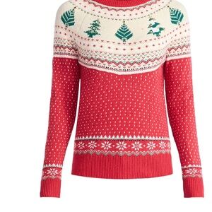 Festive Red & Cream Fair Isle Women's Sweater